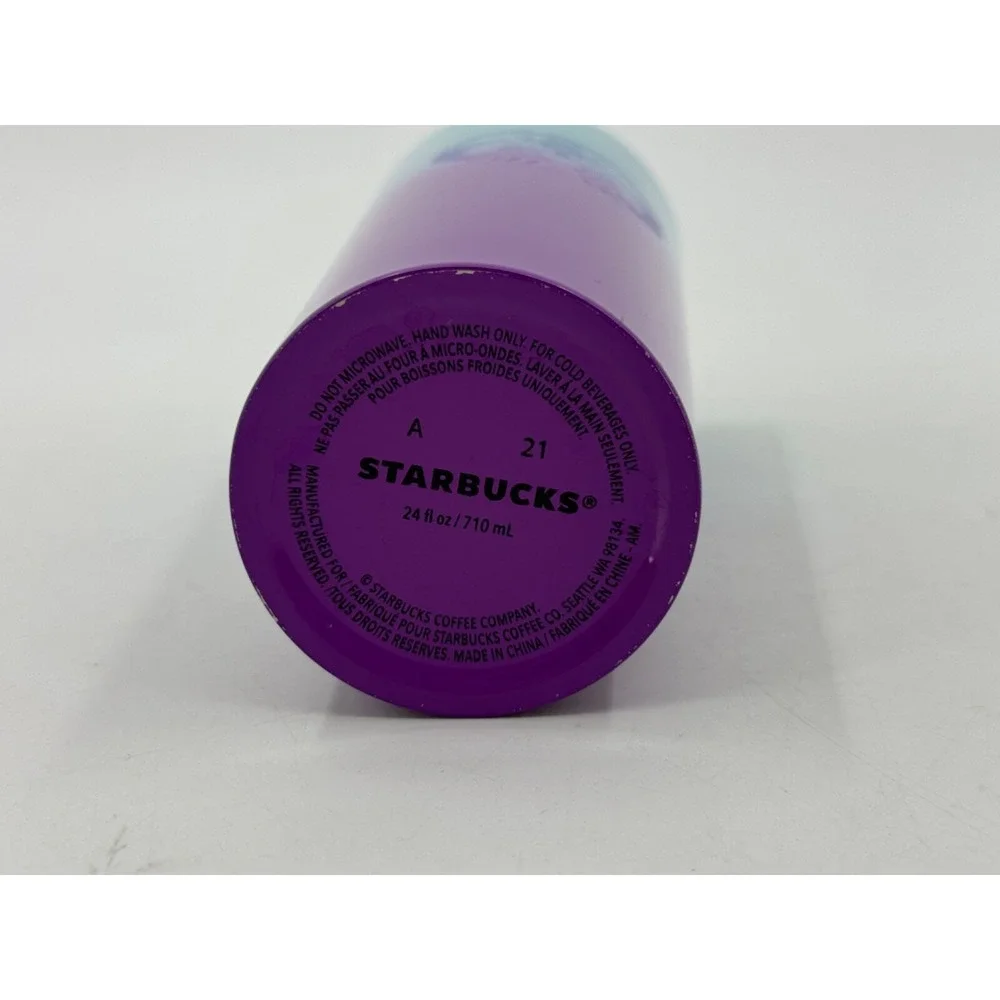 Starbucks 2021 Teal Blue Purple‎ Ombre 24 Oz Stainless Steel Cold Cup Tumbler!!!
